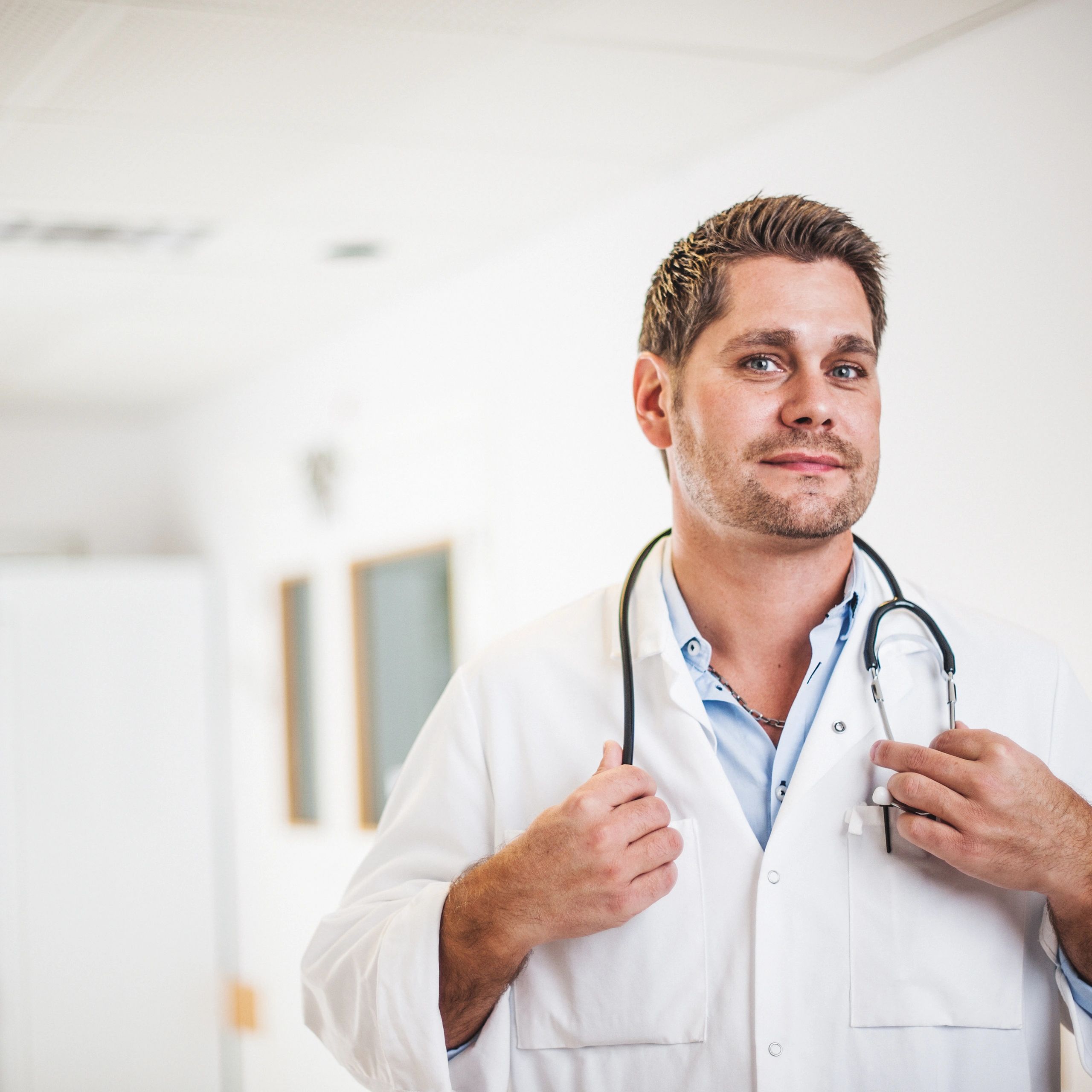 Doctor portrait in hospital corridor